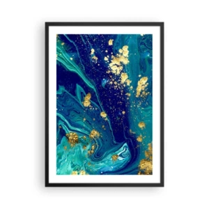 Póster en marco negro - Patrón abstracto en tonos azules y dorados. - 50x70cm - Pétalos de sol  - Decoración de pared moderna para salón y dormitorio ARTTOR