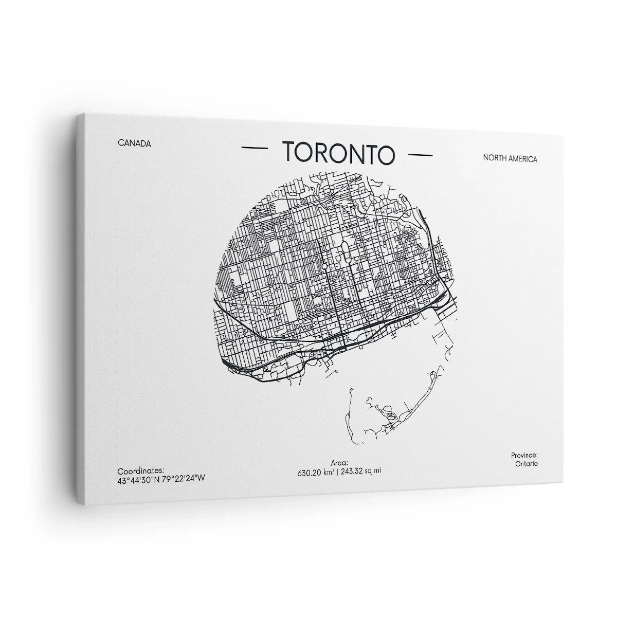 Cuadro sobre lienzo - Impresión de Imagen - Un mapa de Toronto en un estilo minimalista en blanco y negro - 70x50cm - Anatomía de Toronto - Decoración de pared moderna para salón y dormitorio ARTTOR