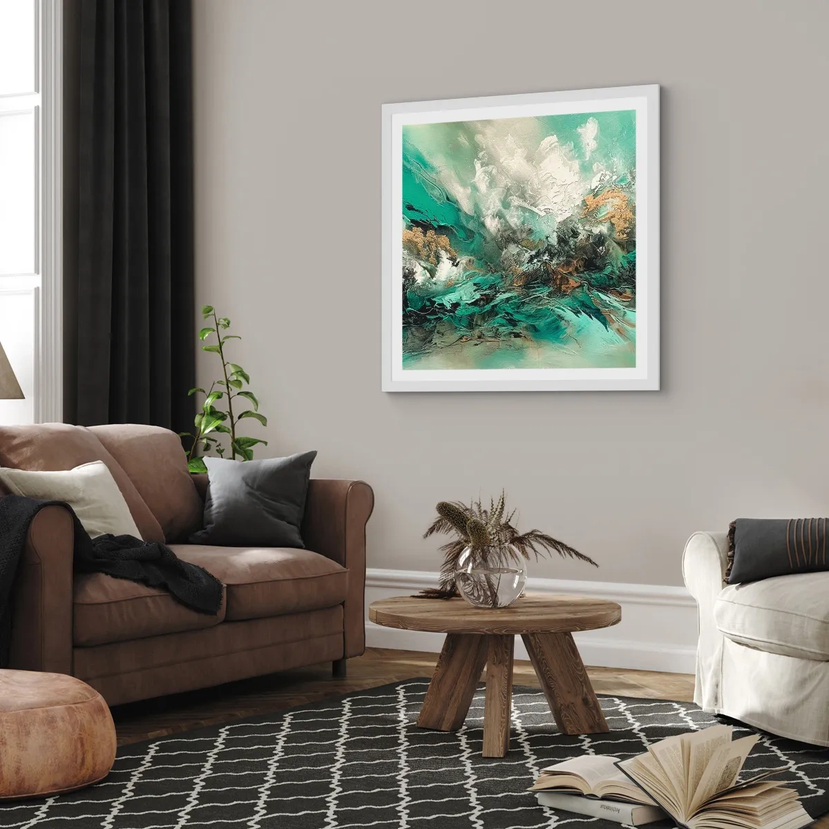 Póster en marco blanco - Hervor negro esmeralda - 40x40 cm