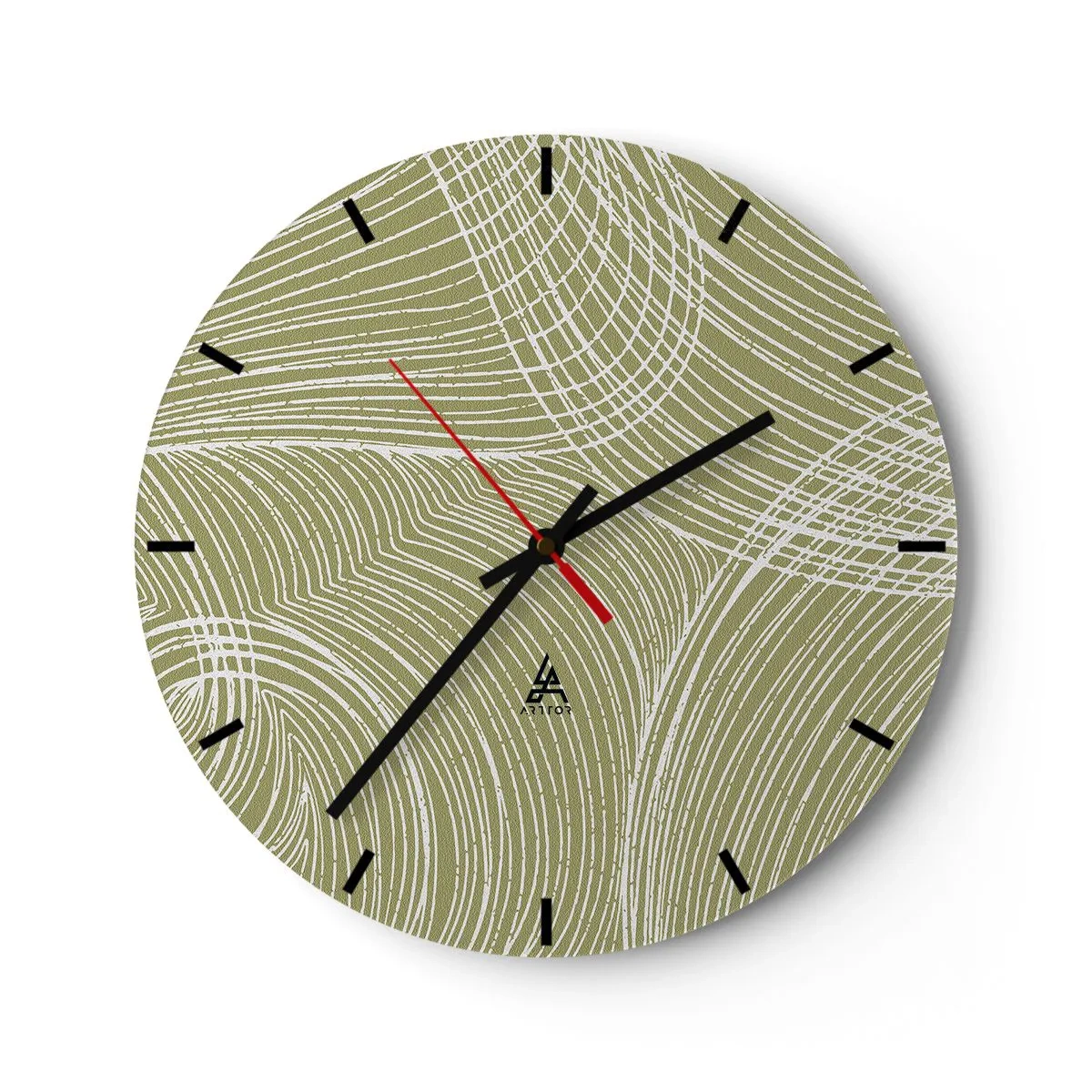 Reloj de pared - Reloj de vidrio - Un fondo beige con un intrincado patrón blanco de líneas y arcos. - 30x30cm - Abstracción intrincada en blanco - Decoración de pared moderna para salón, cocina y dormitorio ARTTOR