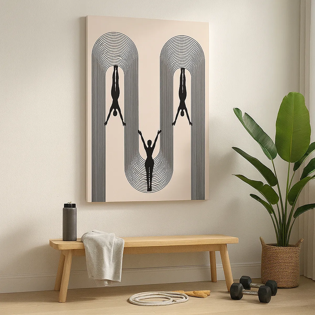 Cuadro sobre lienzo - Impresión de Imagen - Siluetas geométricas sobre un fondo beige - 50x70cm - Al revés, o no - Decoración de pared moderna para salón y dormitorio ARTTOR