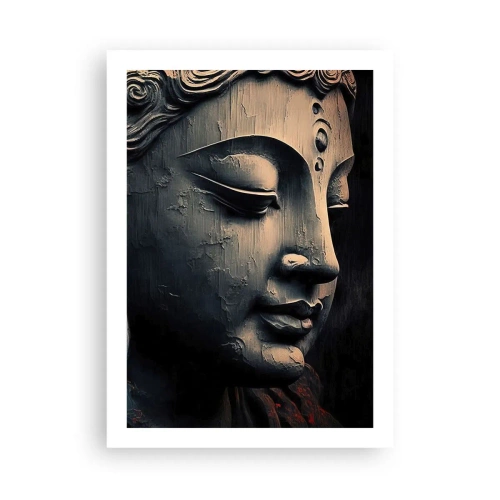 Póster - Primer plano de una escultura de Buda bajo una luz cálida. - 50x70cm - En sintonía con el mundo - Decoración de pared moderna para salón y dormitorio ARTTOR