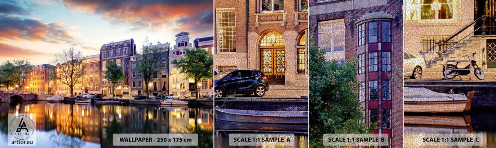 Muestra de fotomural Premium Sand - La belleza holandesa, sobria y tranquila - Ciudad, Arquitectura, Ámsterdam - 100x30 cm