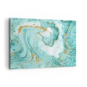 Cuadro sobre lienzo - Impresión de Imagen - Mármol turquesa con acentos dorados en una composición abstracta. - 100x70cm - Bajo la gran ola del periodo Edo - Decoración de pared moderna para salón y dormitorio ARTTOR