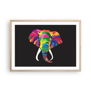 Póster en marco roble claro - El elefante al que le gustaba bañarse en el arco iris - 70x50 cm