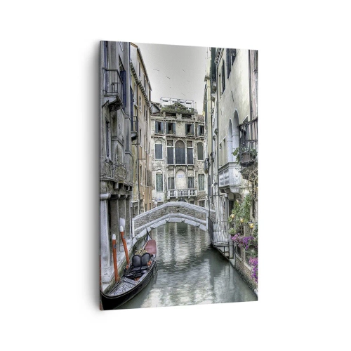 Cuadro sobre lienzo - Impresión de Imagen - Canal veneciano con góndola y puente de piedra - 80x120cm - Durante siglos, un sueño - Decoración de pared moderna para salón y dormitorio ARTTOR