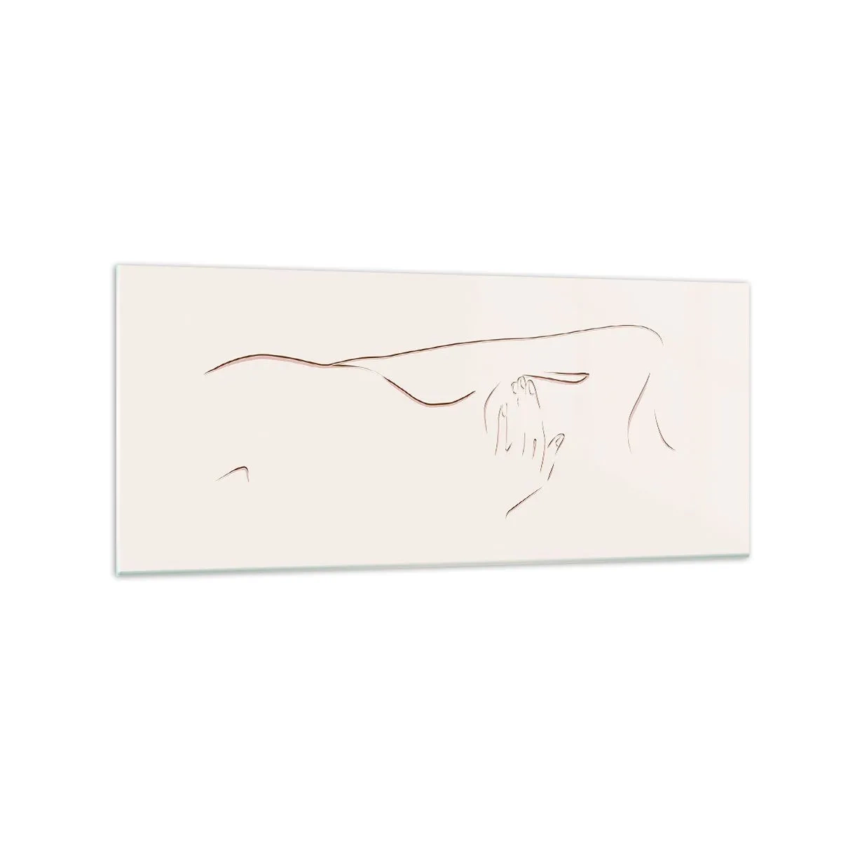 Cuadro sobre vidrio - Impresiones sobre Vidrio - Un dibujo lineal sutil de una silueta sobre un fondo claro. - 120x50cm - La forma del deseo - Decoración de pared moderna para salón y dormitorio ARTTOR
