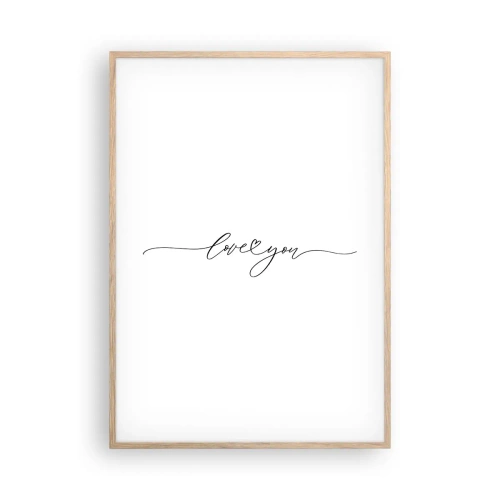 Póster en marco roble claro - Negro sobre blanco - 70x100 cm