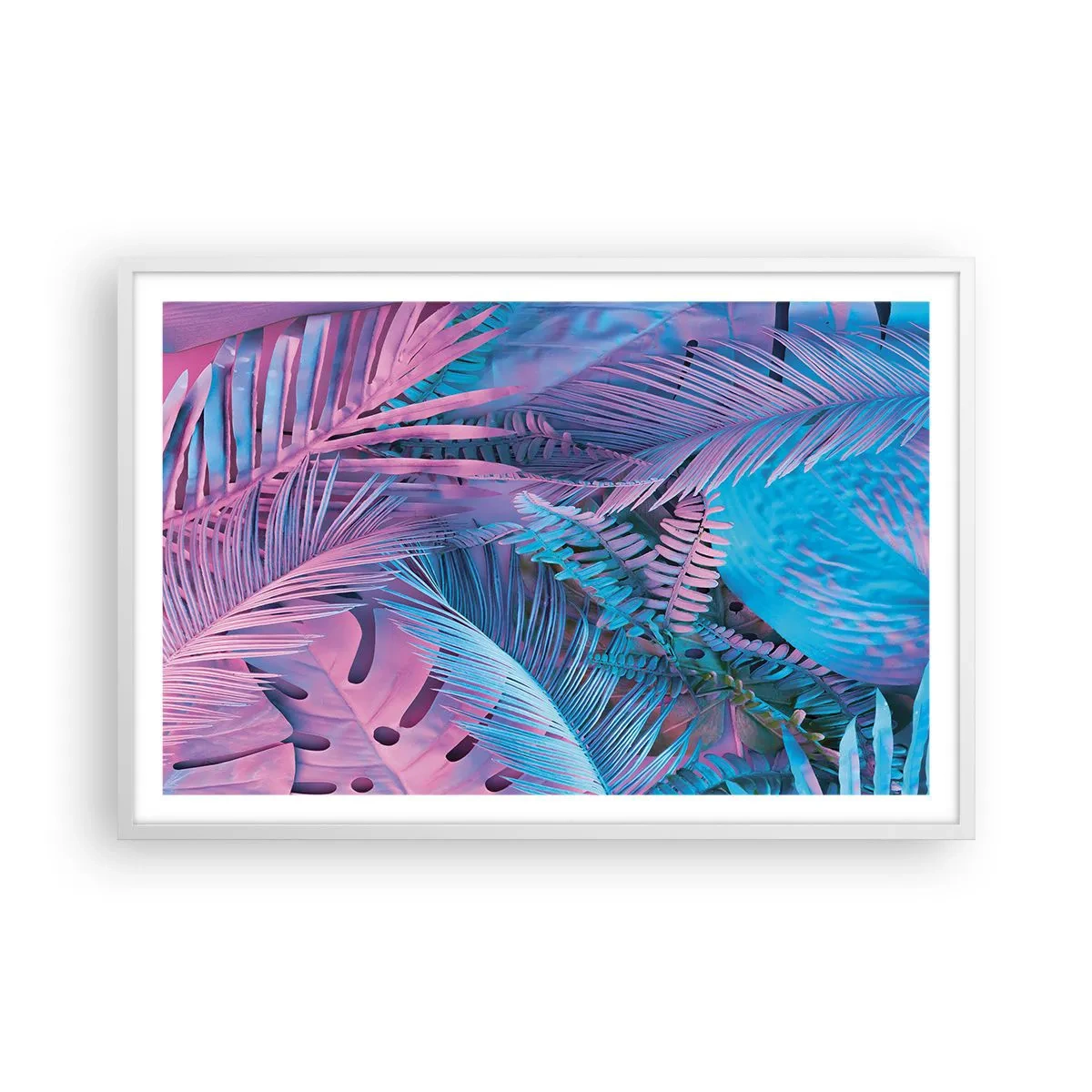 Póster en marco blanco - Trópicos en rosa y azul - 91x61 cm