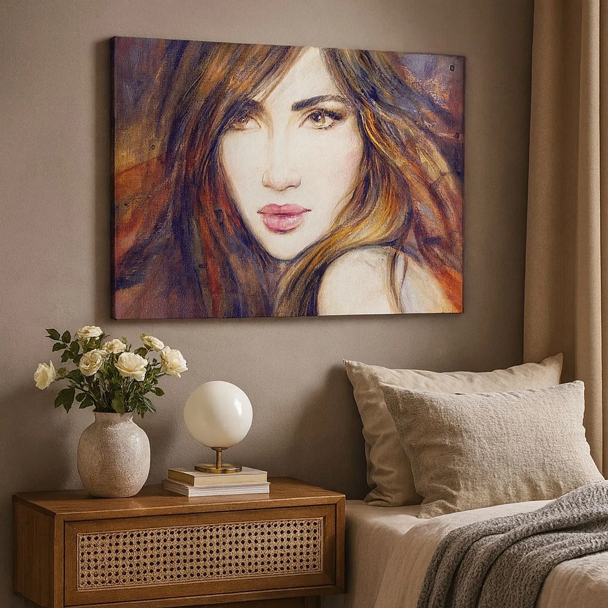 Cuadro sobre lienzo - Impresión de Imagen - Retrato de una mujer en estilo pictórico. - 70x50cm - Veo tus pensamientos - Decoración de pared moderna para salón y dormitorio ARTTOR