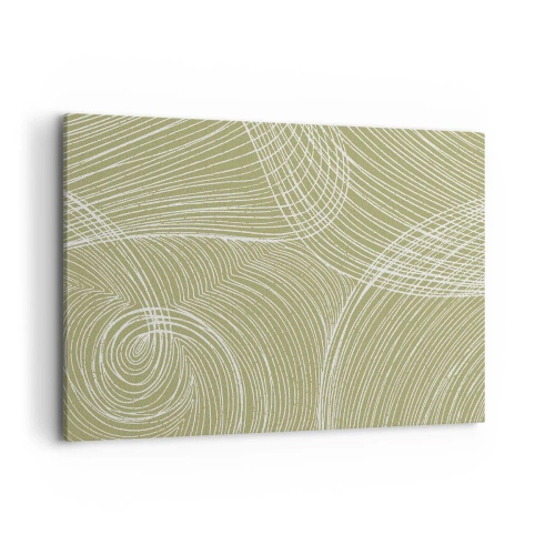 Cuadro sobre lienzo - Impresión de Imagen - Líneas verdes y blancas en una composición abstracta. - 100x70cm - Abstracción intrincada en blanco - Decoración de pared moderna para salón y dormitorio ARTTOR