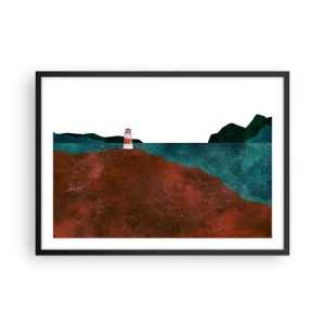 Póster en marco negro - Un faro con las montañas y el mar como telón de fondo - 70x50cm - Mirando al mar - Decoración de pared moderna para salón y dormitorio ARTTOR