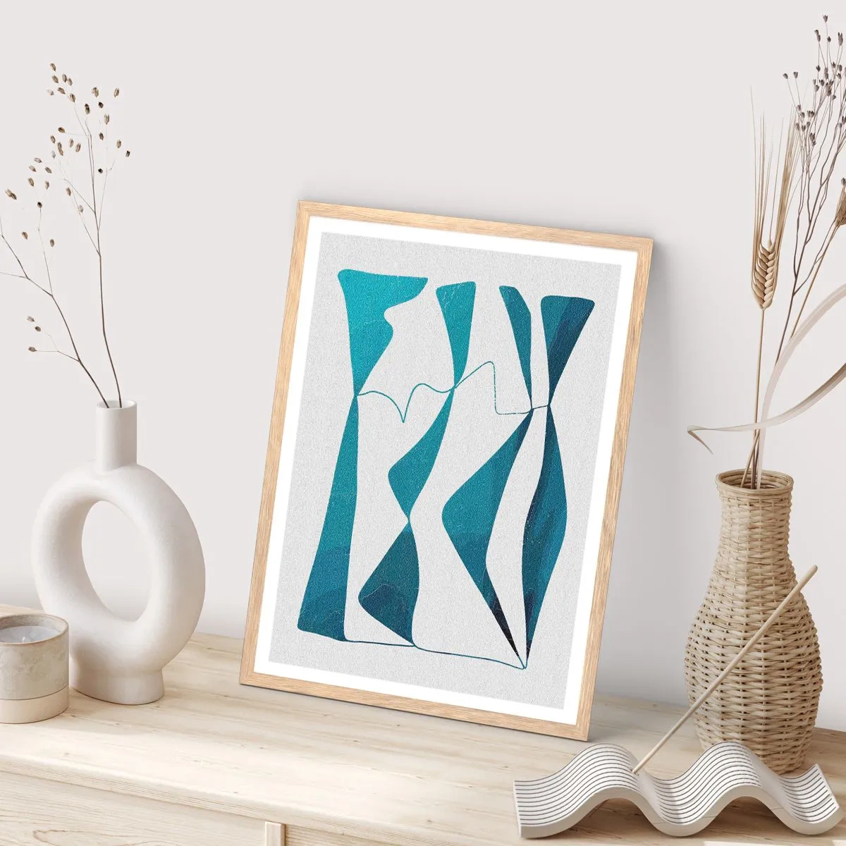 Póster en marco roble claro - Abstracción: un compuesto turquesa - 61x91 cm