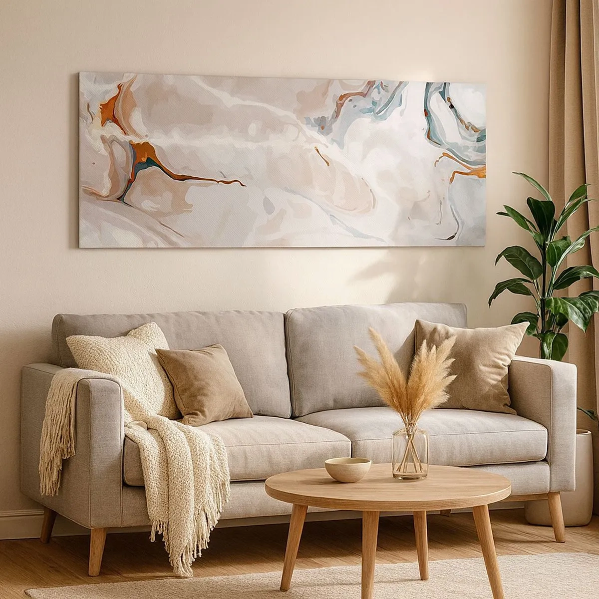 Cuadro sobre lienzo - Impresión de Imagen - El azul serpentea por el blanco - 100x40 cm