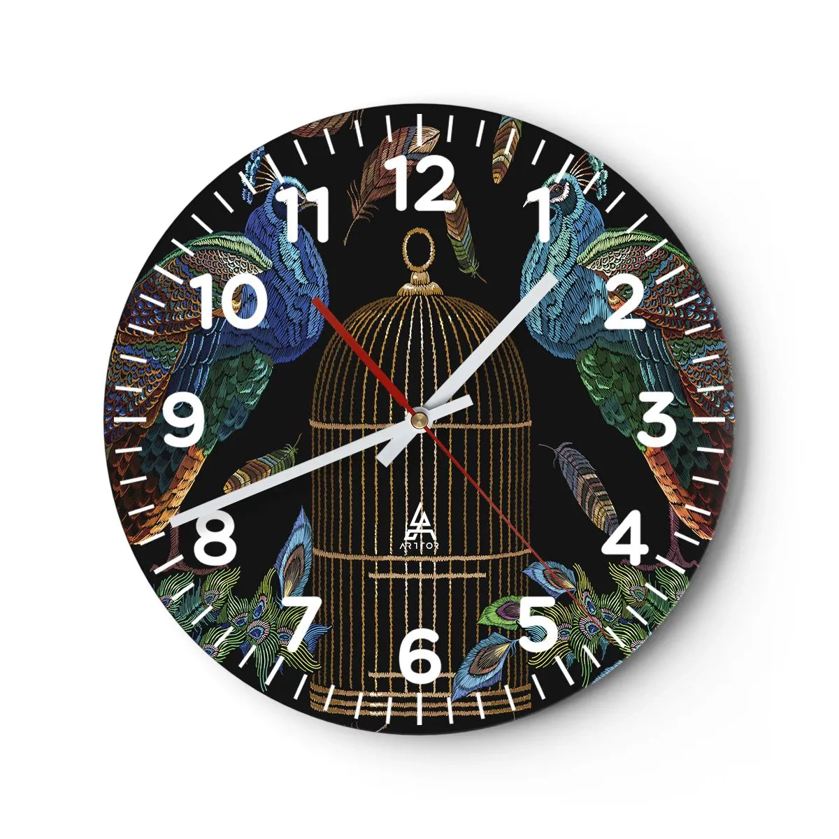 Reloj de pared - Reloj de vidrio - Con plumajes reales - 40x40 cm