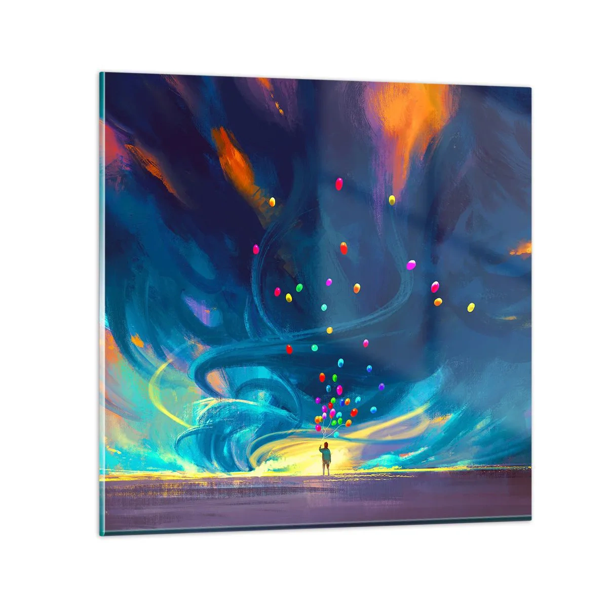 Cuadro sobre vidrio - Impresiones sobre Vidrio - En un viento azul - 40x40 cm