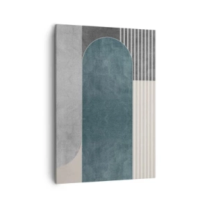 Cuadro sobre lienzo - Impresión de Imagen - Abstracción geométrica en tonos grises y verdes. - 50x70cm - Composición horizontal - Decoración de pared moderna para salón y dormitorio ARTTOR