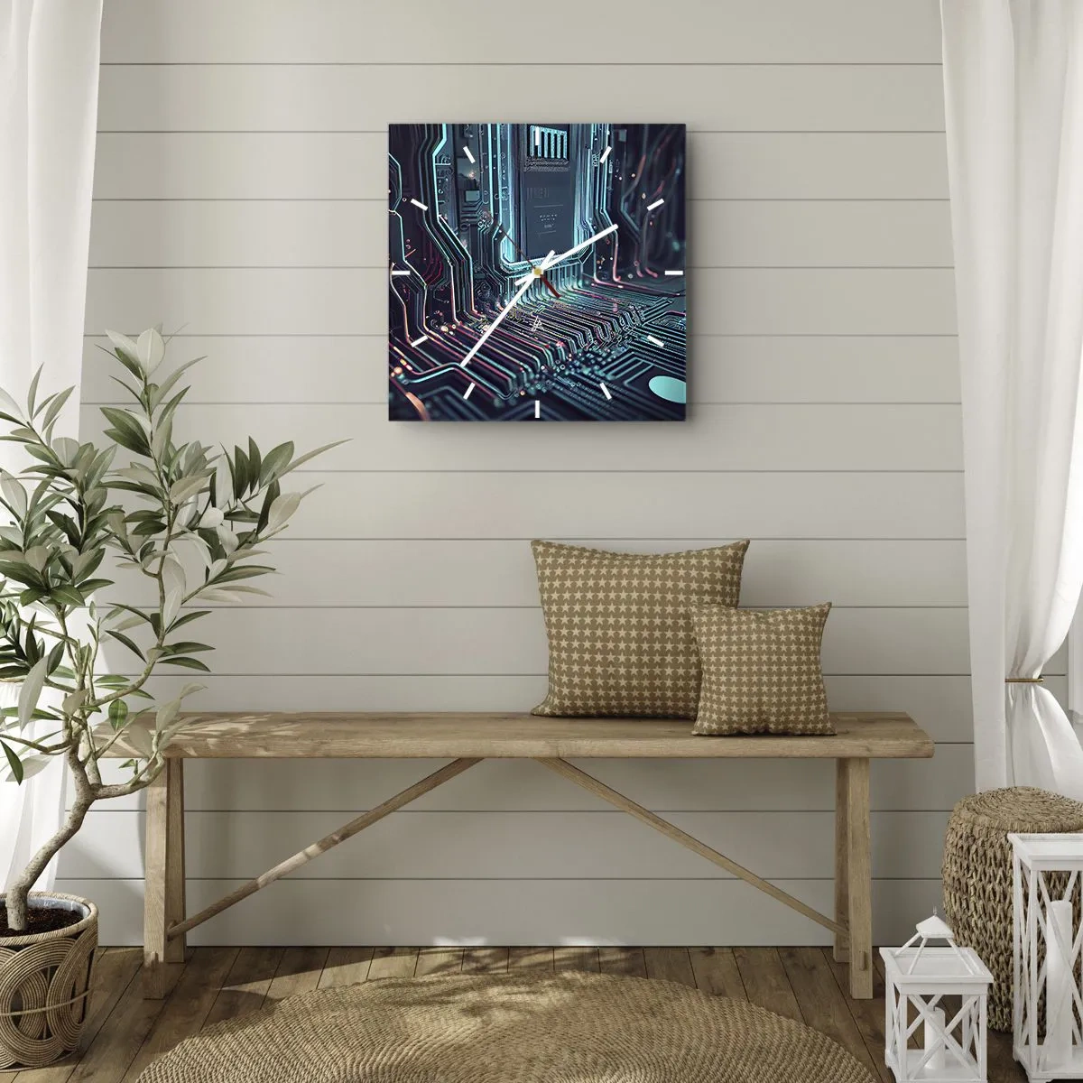 Reloj de pared - Reloj de vidrio - Placa de circuito impreso tecnológico con pistas iluminadas - 30x30cm - Mi forma de pensar - Decoración de pared moderna para salón y dormitorio ARTTOR