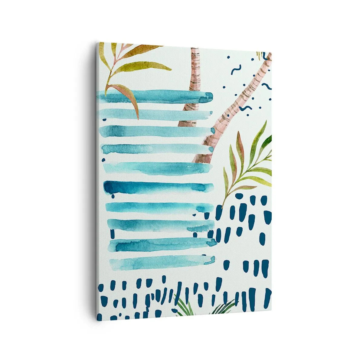 Cuadro sobre lienzo - Impresión de Imagen - Patrón abstracto con palmeras y acentos náuticos. - 50x70cm - Vacaciones bajo las palmeras - Decoración de pared moderna para salón y dormitorio ARTTOR