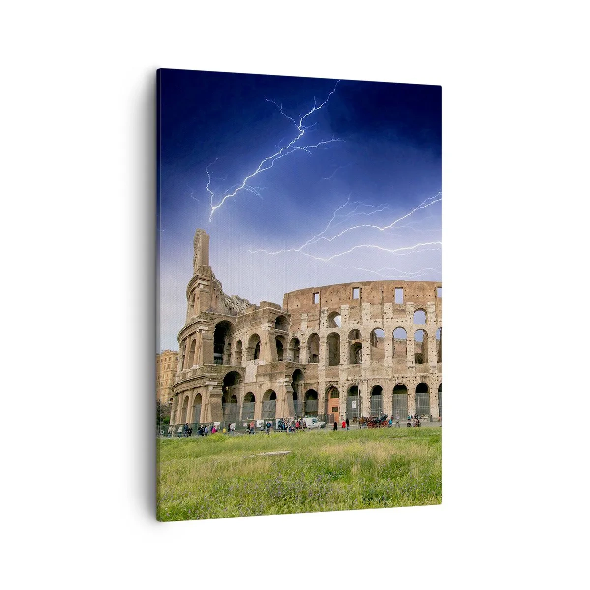Cuadro sobre lienzo - Impresión de Imagen - El Coliseo de Roma iluminado por un rayo - 50x70cm - Arena de guerreros - Decoración de pared moderna para salón y dormitorio ARTTOR