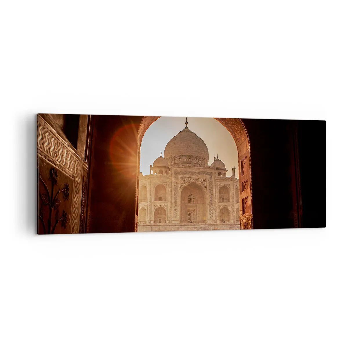 Cuadro sobre lienzo - Impresión de Imagen - Taj Mahal a la luz del sol visto desde el arco de la puerta - 140x50cm - Un monumento al amor sobrenatural - Decoración de pared moderna para salón y dormitorio ARTTOR