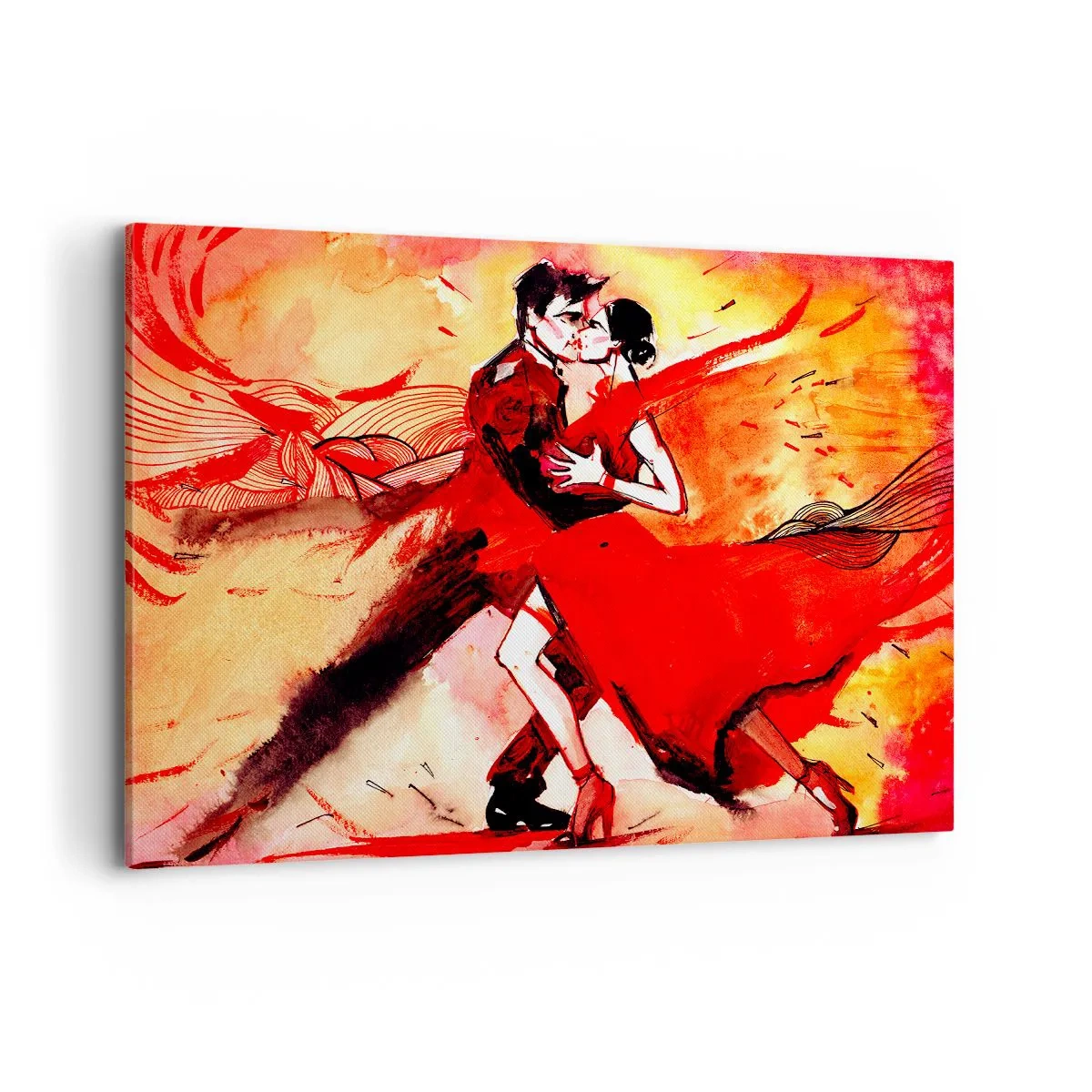 Cuadro sobre lienzo - Impresión de Imagen - Una pareja bailando tango en tonos rojos sobre un fondo dinámico. - 120x80cm - Ritmo púrpura de la pasión - Decoración de pared moderna para salón y dormitorio ARTTOR