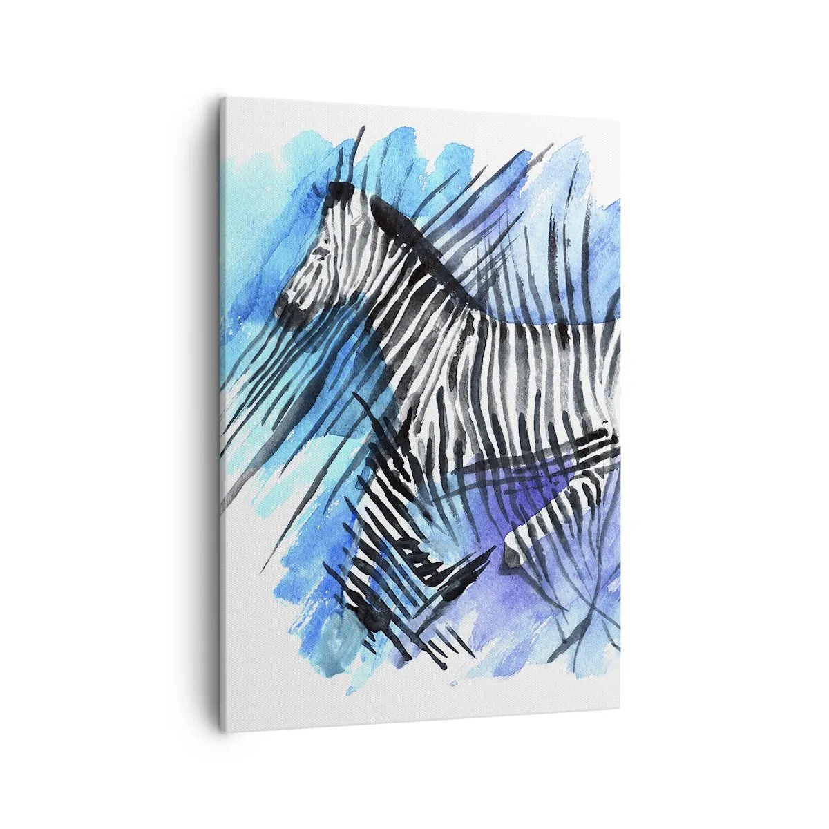 Cuadro sobre lienzo - Impresión de Imagen - Ilustración de acuarela de una cebra contra un cielo azul. - 50x70cm - Oculto en las rayas - Decoración de pared moderna para salón y dormitorio ARTTOR