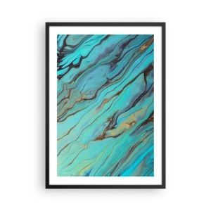Póster en marco negro - Patrones abstractos en tonos turquesa y dorado. - 50x70cm - Marea turquesa - Decoración de pared moderna para salón y dormitorio ARTTOR