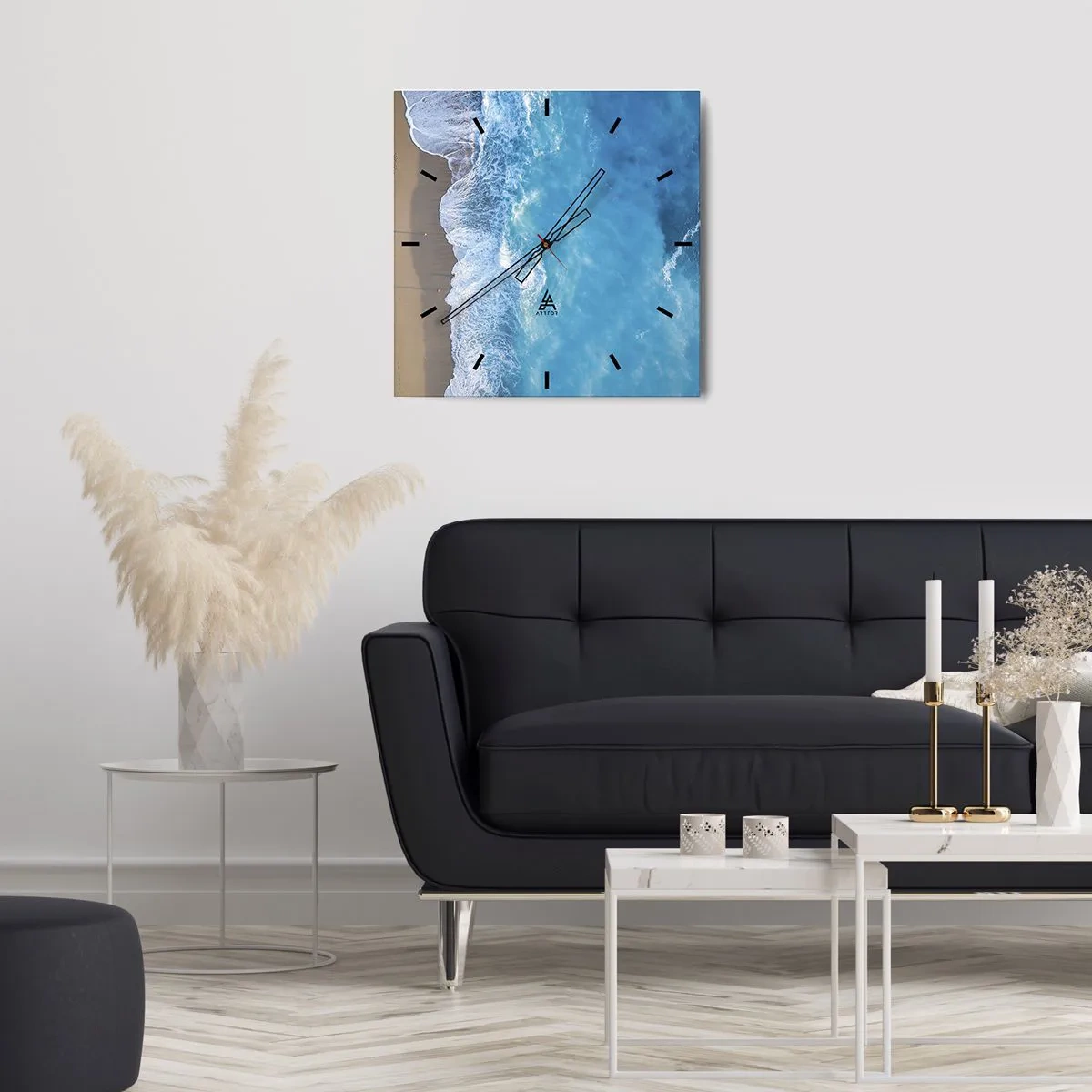 Reloj de pared - Reloj de vidrio - El poder del azul - 30x30 cm