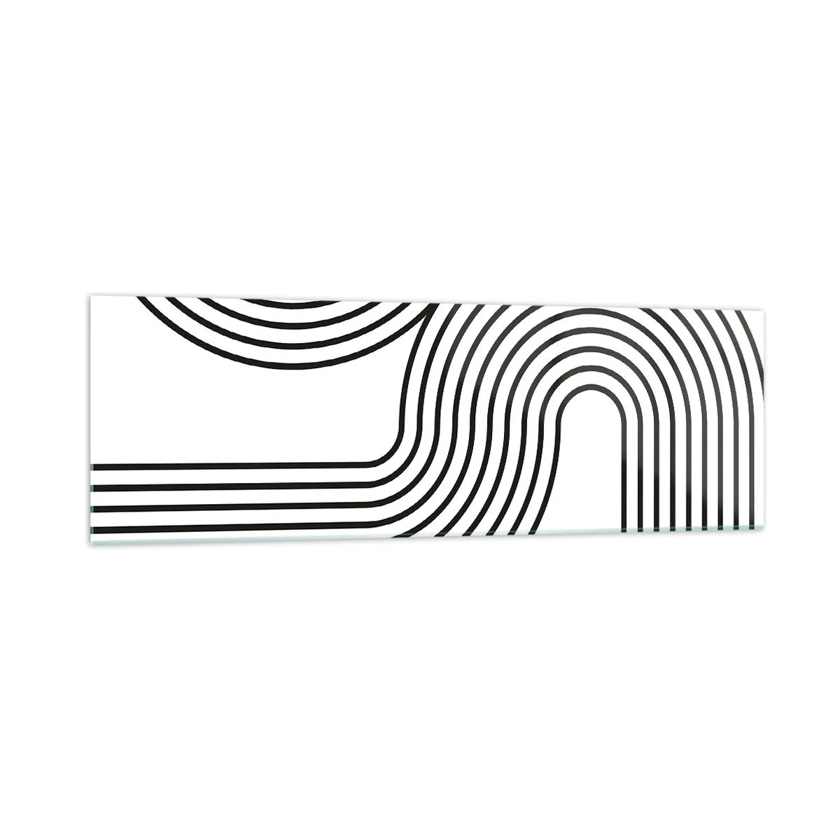 Cuadro sobre vidrio - Impresiones sobre Vidrio - Una pintura abstracta con líneas negras que crean patrones geométricos sobre un fondo blanco. - 160x50cm - En una curva - Decoración de pared moderna para salón y dormitorio ARTTOR
