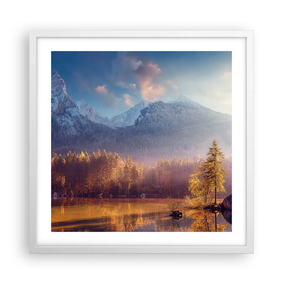 Póster en marco blanco - Entre las montañas y los valles - 50x50 cm