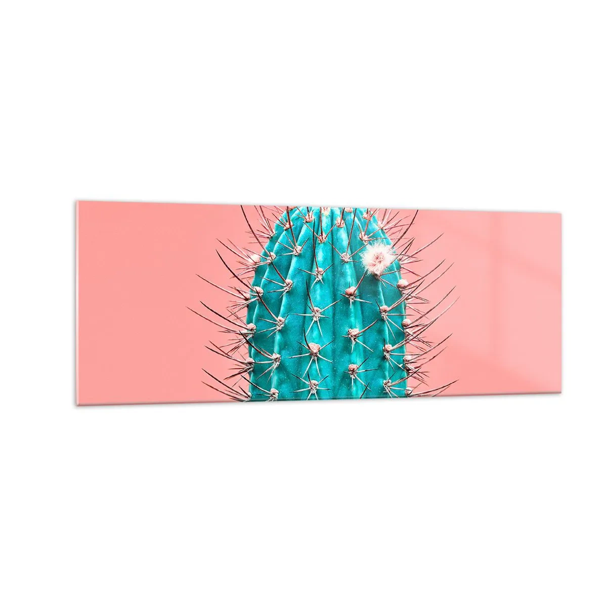 Cuadro sobre vidrio - Impresiones sobre Vidrio - Una versión artística de un cactus sobre un fondo rosa. - 140x50cm - Se mira, pero no se toca - Decoración de pared moderna para salón y dormitorio ARTTOR