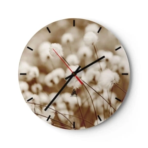 Reloj de pared - Reloj de vidrio - Plantas blancas y esponjosas contra un prado sepia brumoso - 30x30cm - Un mullido colchón - Decoración de pared moderna para salón, cocina y dormitorio ARTTOR