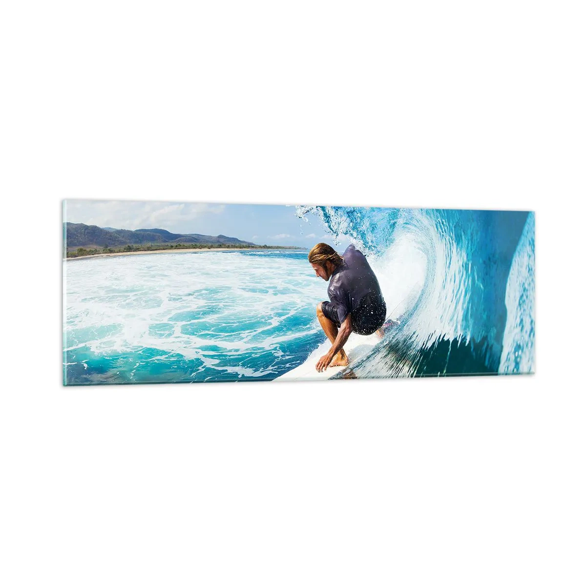 Cuadro sobre vidrio - Impresiones sobre Vidrio - Bailando con las olas - 90x30 cm