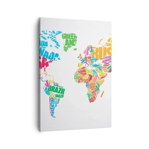 Cuadro sobre lienzo - Impresión de Imagen - Mapa del mundo colorido con nombres de países - 50x70cm - Quiero conocerlos a todos - Decoración de pared moderna para salón y dormitorio ARTTOR