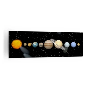 Cuadro sobre lienzo - Impresión de Imagen - El sistema solar con planetas sobre un fondo de estrellas en el espacio. - 160x50cm - Los planetas en armonía - Decoración de pared moderna para salón y dormitorio ARTTOR