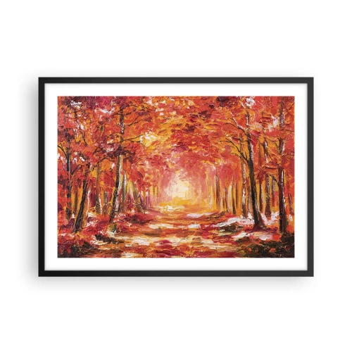 Póster en marco negro - Bosque otoñal en tonos cobre y dorado. - 70x50cm - Bosque de cobre - Decoración de pared moderna para salón y dormitorio ARTTOR