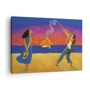 Cuadro sobre lienzo - Impresión de Imagen - Figuras junto al mar al atardecer - 70x50cm - Mucho más que una estrella del cielo - Decoración de pared moderna para salón y dormitorio ARTTOR