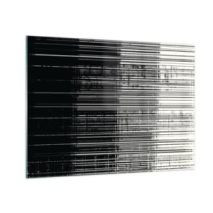 Cuadro sobre vidrio - Impresiones sobre Vidrio - Abstracción en blanco y negro con líneas horizontales que crean un degradado. - 70x50cm - Ondas y vibraciones - Decoración de pared moderna para salón y dormitorio ARTTOR