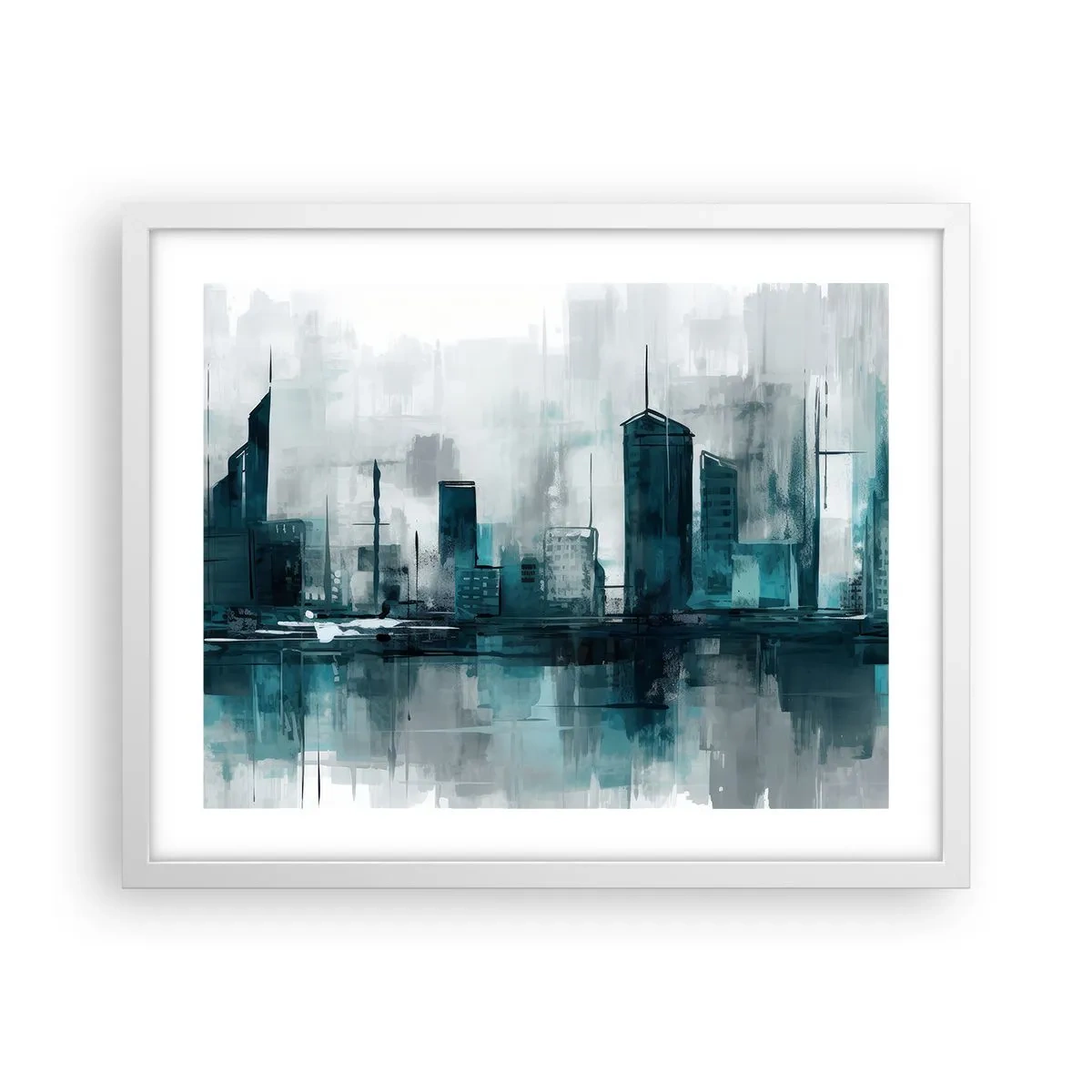 Póster en marco blanco - Ciudad color lluvia - 50x40 cm