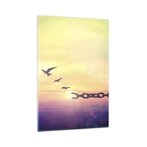 Cuadro sobre vidrio - Impresiones sobre Vidrio - Símbolo de libertad con pájaros y una cadena rota. - 80x120cm - Victoria de la libertad - Decoración de pared moderna para salón y dormitorio ARTTOR