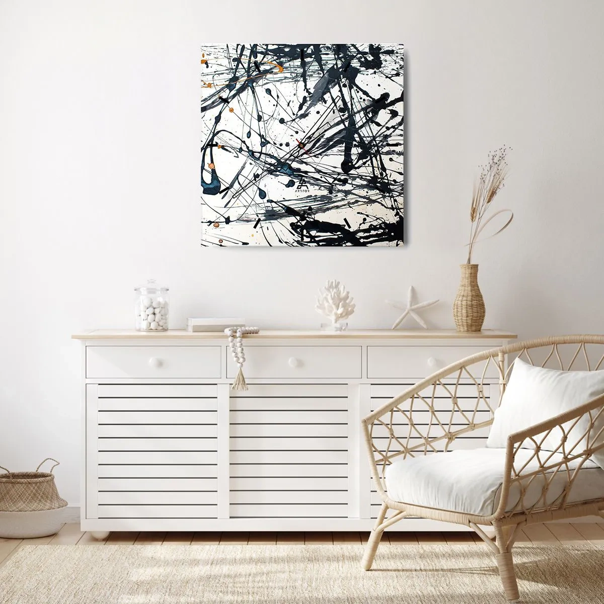 Reloj de pared - Reloj de vidrio - Patrón de pintura abstracta con líneas y manchas dinámicas. - 30x30cm - ¿Con o sin sentido? - Decoración de pared moderna para salón y dormitorio ARTTOR