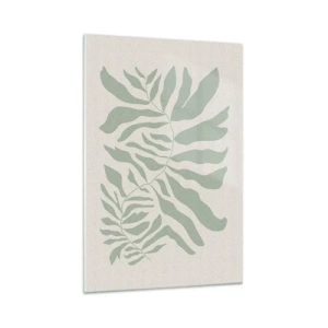 Cuadro sobre vidrio - Impresiones sobre Vidrio - Un delicado patrón de ramitas con hojas en un tono verde esmeralda. - 70x100cm - Rama esmeralda - Decoración de pared moderna para salón y dormitorio ARTTOR