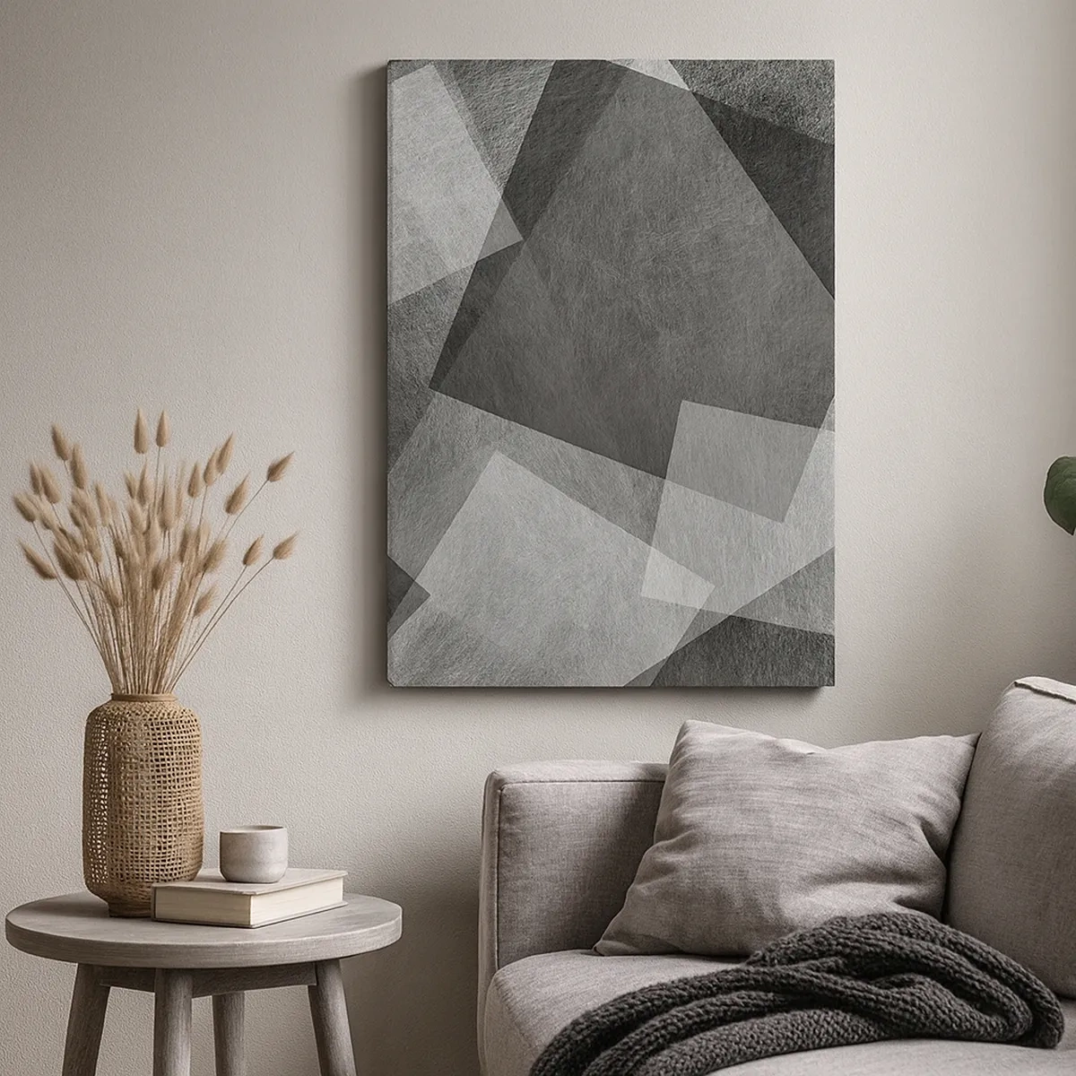 Cuadro sobre lienzo - Impresión de Imagen - Abstracción en blanco y negro con formas geométricas. - 50x70cm - Un símbolo eterno de permanencia y orden - Decoración de pared moderna para salón y dormitorio ARTTOR