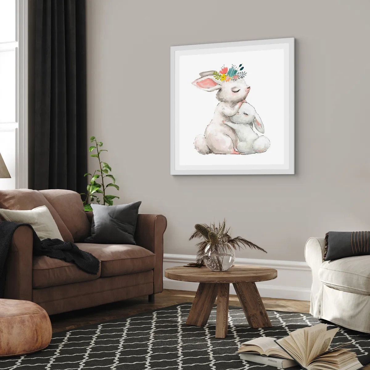 Póster en marco blanco - En ningún lugar mejor que con mamá - 30x30 cm