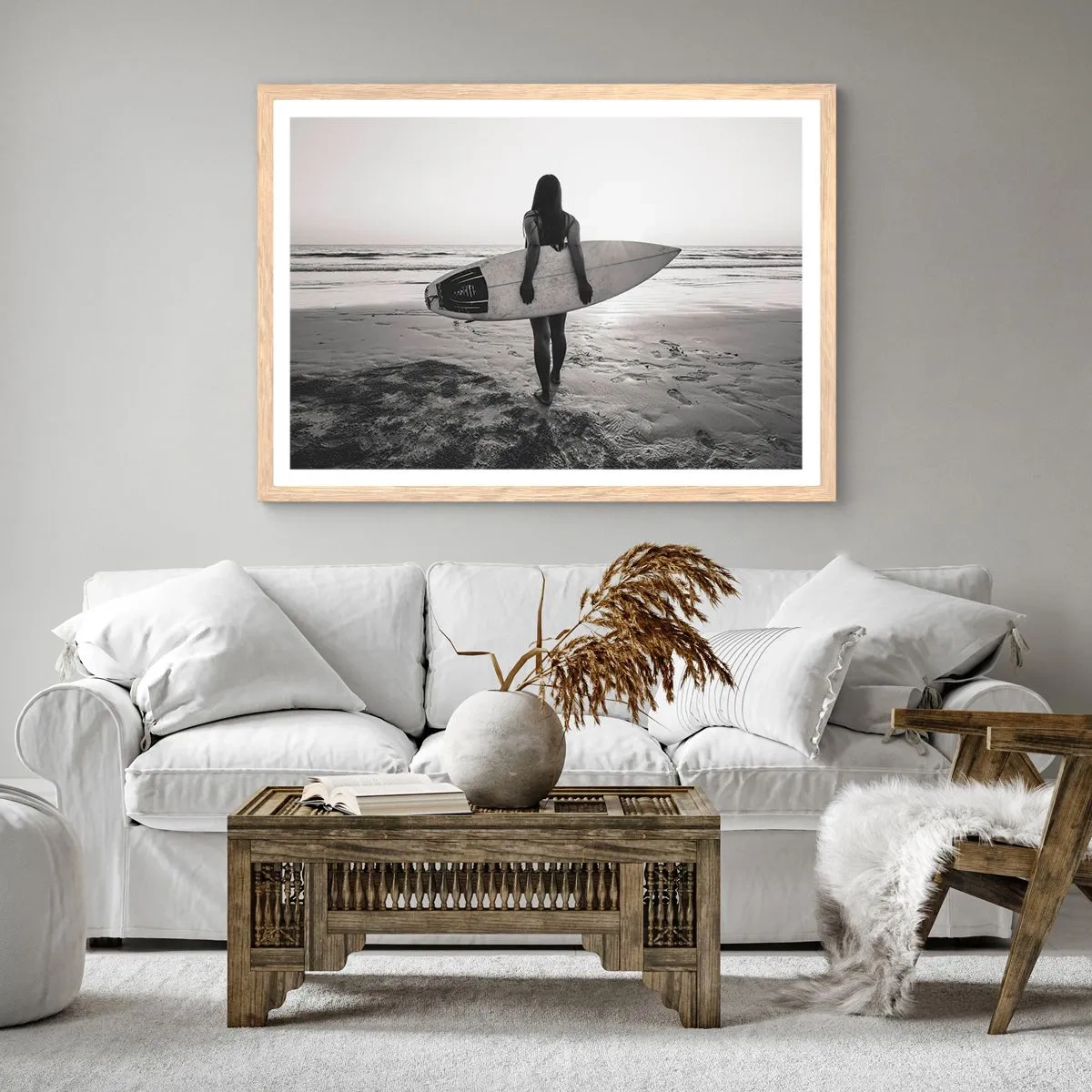 Póster en marco roble claro - Hija de las olas marinas - 70x50 cm