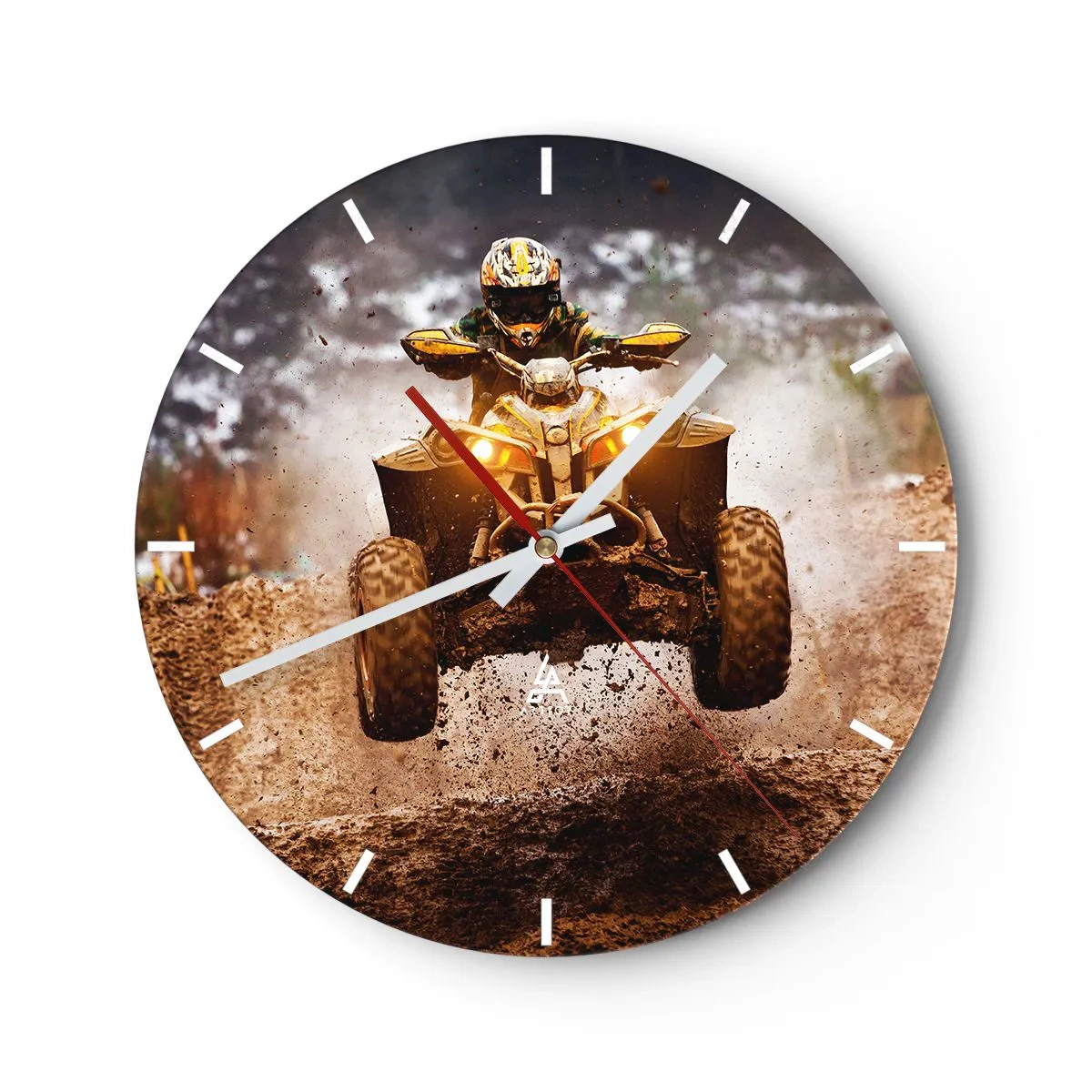 Reloj de pared - Reloj de vidrio - Un quad en movimiento sobre una pista embarrada, conducción todoterreno dinámica - 30x30cm - Sin riesgo no hay diversión - Decoración de pared moderna para salón, cocina y dormitorio ARTTOR