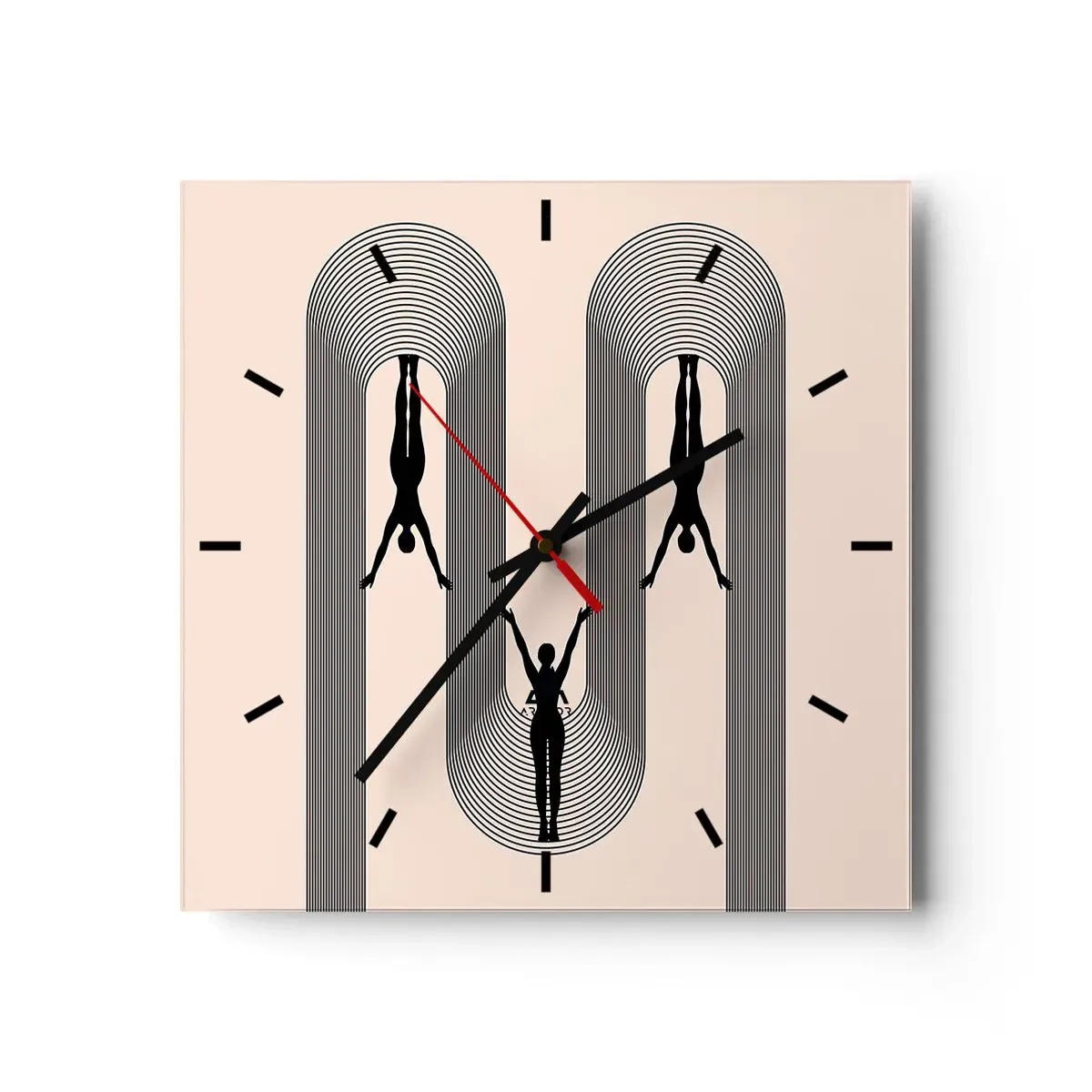 Reloj de pared - Reloj de vidrio - Siluetas geométricas sobre un fondo beige - 30x30cm - Al revés, o no - Decoración de pared moderna para salón y dormitorio ARTTOR