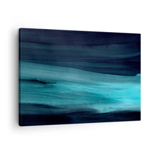 Cuadro sobre lienzo - Impresión de Imagen - Ondas abstractas sutiles en tonos oscuros de azul. - 70x50cm - Nadar con la corriente - Decoración de pared moderna para salón y dormitorio ARTTOR