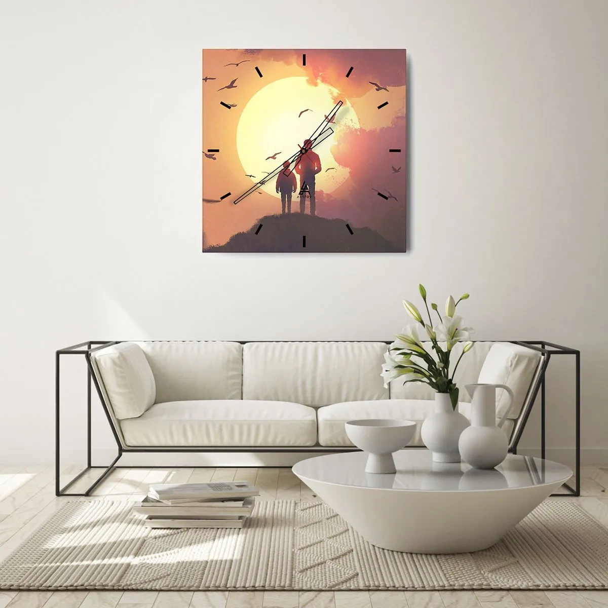 Reloj de pared - Reloj de vidrio - Cara a cara con el sol - 30x30 cm